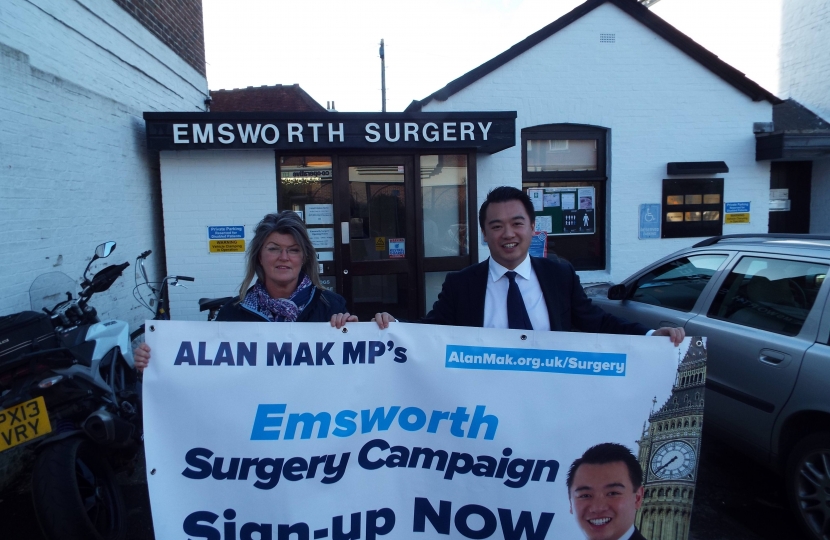 Alan Mak MP with Sue Treagust from the Emsworth Business Association 