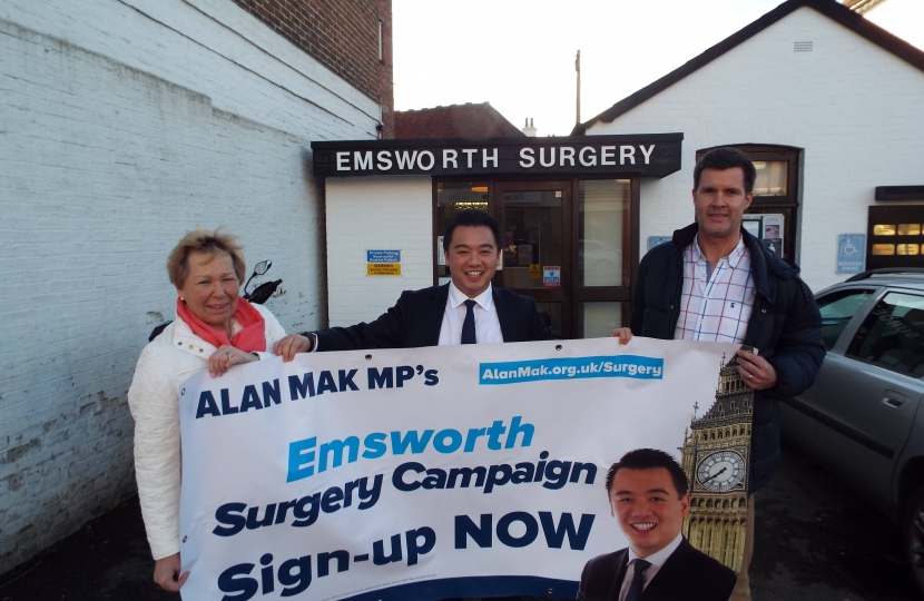 Alan Mak MP with Emsworth councillors Rivka Cresswell and Richard Kennett