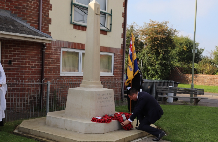 Local MP Alan Mak lays a wreath at the Hayling Island War Memorial to mark the centenary of the organisation's foundation.