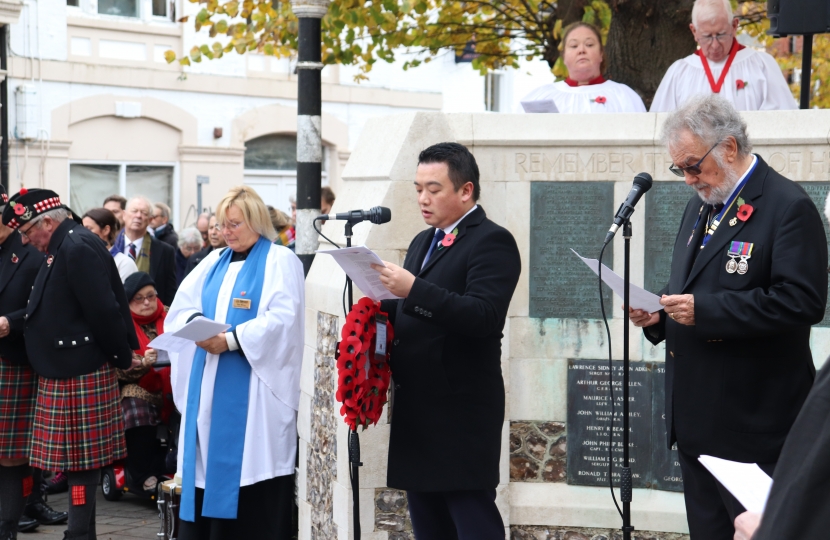 Alan Mak recited the roll on honour, remembering the names of 161 men from Havant who have served and died in armed conflicts since 1914 
