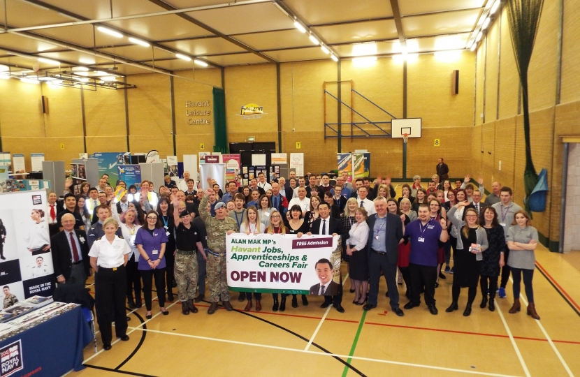 Alan Mak MP hosted the 2020 Jobs, Apprenticeships and Careers Fair at the Havant Leisure Centre in February last year 