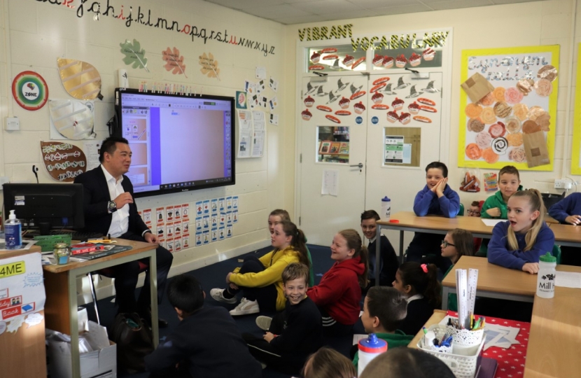 Local MP Alan Mak met children from the Ladybirds class at Mill Hill Primary School in Purbrook