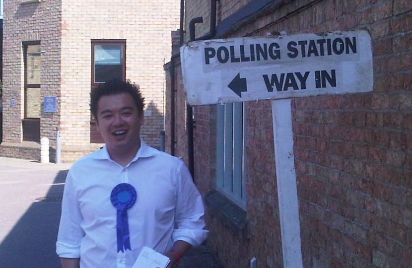 Alan Mak outside a polling station