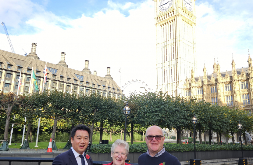 Local MP Alan Mak welcomes Mayor of Havant Borough Cllr Rosy Raines and consort Graham Raines MBE to Parliament
