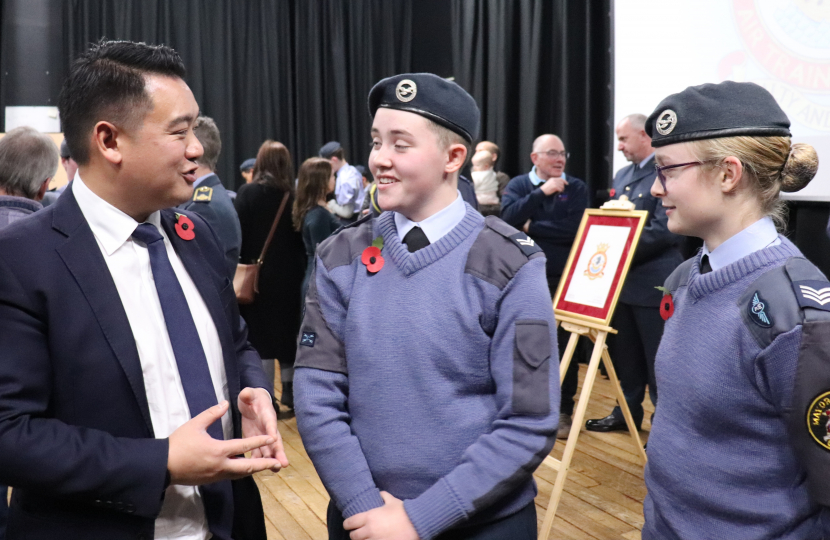 Local MP Alan Mak presents commemorative coins to RAF air cadets at 2327 (Havant) Squadron after they win prestigious national prize