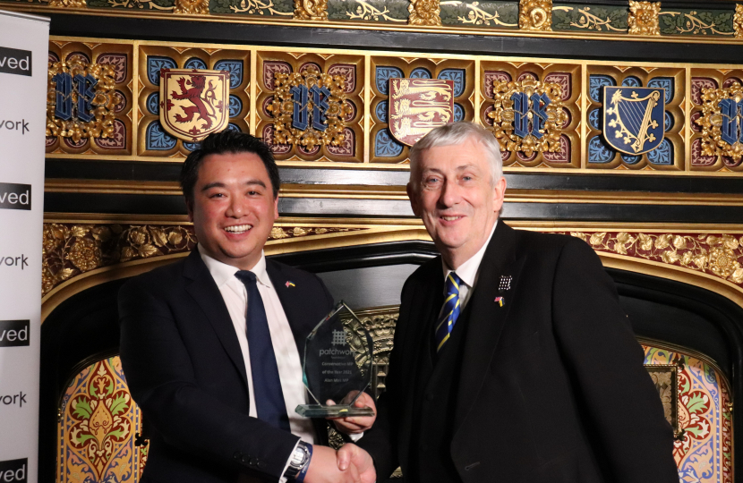 Local MP Alan Mak was presented with the Conservative MP of the Year award by Mr Speaker, Sir Lindsay Hoyle MP