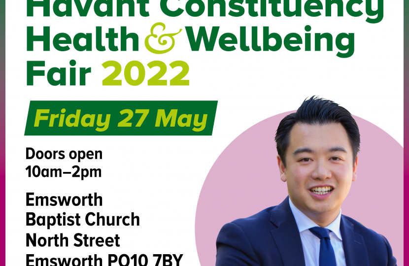 Local MP Alan Mak is hosting his first Health and Wellbeing Fair at the Emsworth Baptist Church on 27 May