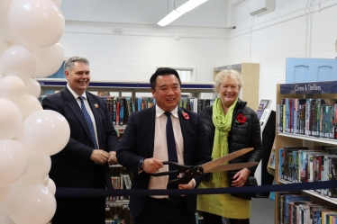 Local MP Alan Mak cut the ribbon to officially open the Emsworth library after a successful campaign to keep the facility open