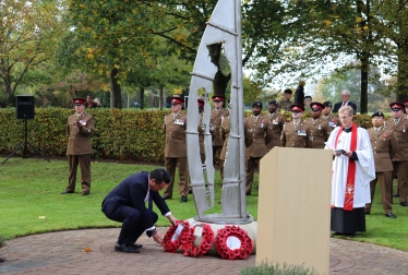 MP Alan Mak laid a wreath at the Emsworth Memorial Garden during a service on Armistice Day 