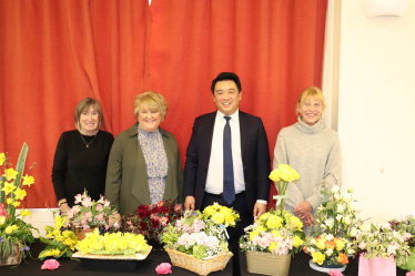 Photo: Local MP Alan Mak met the Emsworth Flower Club’s committee on their 35th anniversary