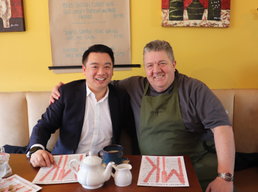 Local MP Alan Mak has lunch at Mike's Kitchen on Hayling Island and praises local small businesses for English Tourism Week