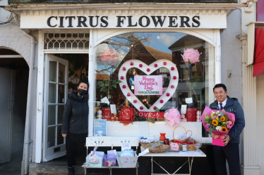 Local MP Alan Mak met with owner Carli Strugnell at Citrus Flowers in Emsworth, and bought some flowers